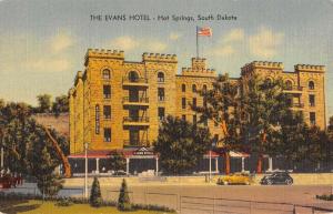 Hot Springs South Dakota Evans Hotel Exterior Linen Antique Postcard K24942