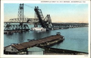 Jacksonville Florida FL Train Station Depot Bridge 1900s-1910s Postcard