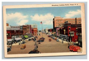 Vintage 1940's Postcard Antique Cars Broadway Street North Fargo North Dakota