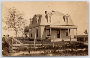 RPPC 2nd Empire Homestead c1910~Paint Cans on Porch~Privy~Sawn Barbed-Wire Fence