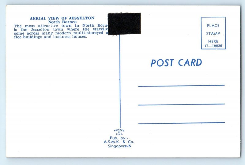 Kota Kinabalu Malaysia Postcard Aerial View of Jesselton North Borneo c1950's