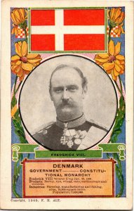 Denmark, Constitutional Monarchy, Frederick VIII c1909 Vintage Postcard D52