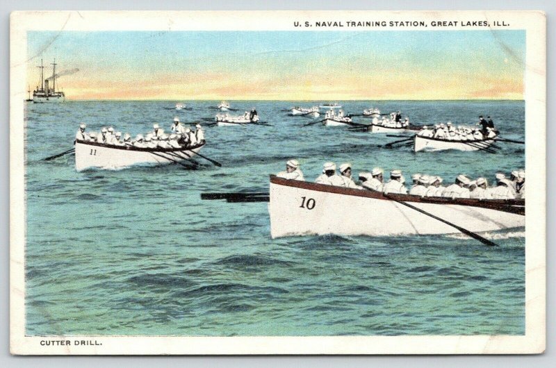 Great Lakes Illinois~US Naval Training Station~Cutter Drill~1920s Postcard 