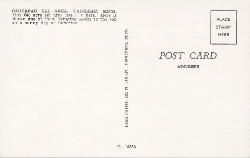 Caberfae Ski Area Cadillac MI Michigan Skiing Skiers T Bars Vintage Postcard D96
