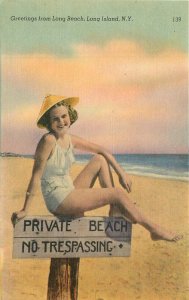 New York Long Island Long Beach Pretty woman sign Cooper Postcard 22-6555