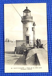 Vintage Fishing at the North Jetty Lighthouse Saint Nazaire France Postcard