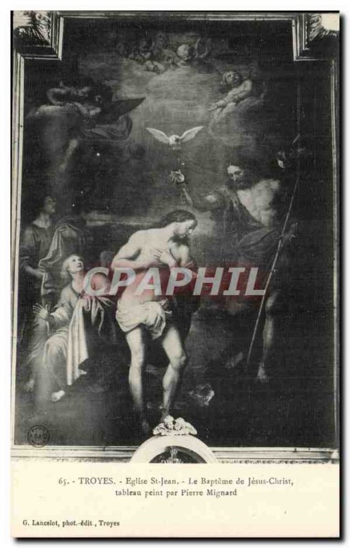 Troyes Old Postcard Church of St. John The baptism of Jesus Christ painting b...