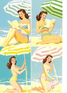 Young ladies in bikini on the beach 5 modern, artist drawn PC. Made in china