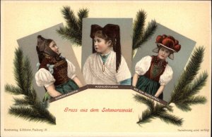 Antique Postcard Gruss aus dem SCHWARZWALD GERMANY Folk Costumes Postcard