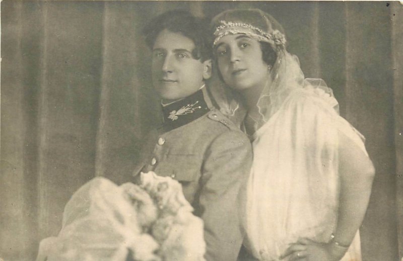 Romania Magura military groom bride wedding 1922 photo postcard