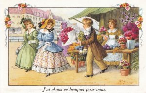 Friendship greetings postcard France flower seller 