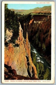 Postcard Yellowstone Park c1920s Needle in Grand Canyon at Tower Fall Haynes