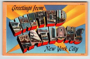 United Nations New York City Large Letter Greetings From Linen Postcard Unposted
