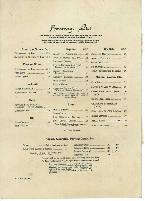 MK-078 Pennsylvania Railroad On Board Menu July 16, 1947 Vintage PRR Railway