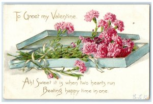 1906 Valentine Pink Flowers In Box Bridgeport Connecticut CT Antique Postcard