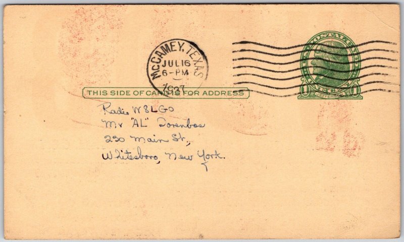 1937 QSL Radio Card Code W5DB McCamey Texas Amateur Station Posted Postcard