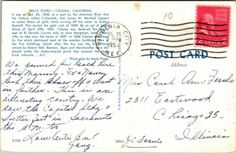 Vtg 1950's Bell's Store Gold Rush Era Coloma California CA Postcard