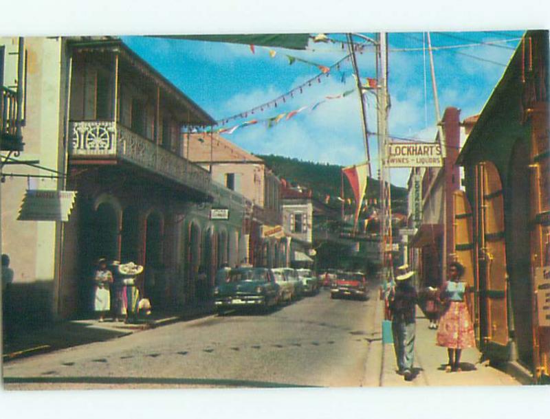 Unused Pre-1980 OLD CARS & SHOPS ON STREET St. Thomas VI n0583