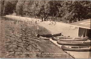 Canoes, Beach Looking North Babb's Amusement Park Southwick Vtg Postcard T21