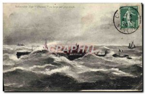 Postcard Old Boat Submarine Submarine Pluviose heavy weather