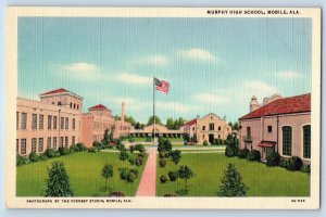 c1940's Murphy High School Building Campus US Flag View Mobile Alabama Postcard