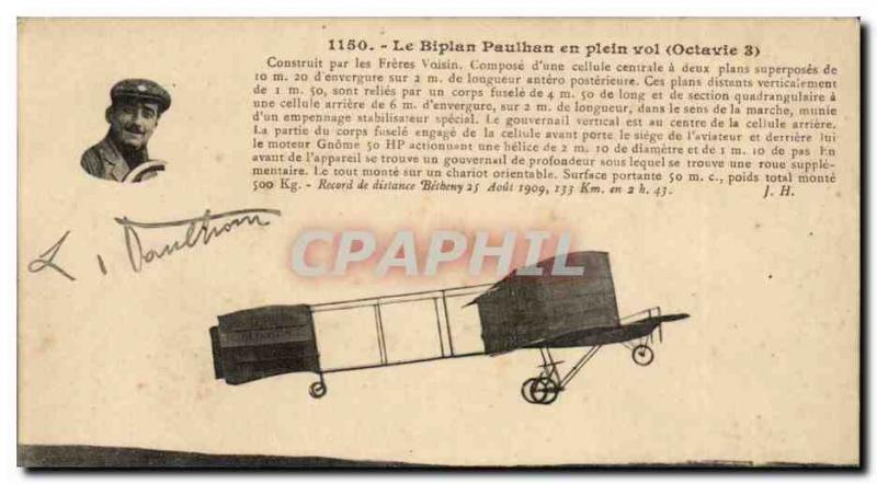 Old Postcard Paulhan biplane in flight