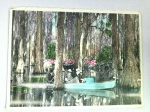 Vintage Postcard Cypress Gardens Charleston SC Man & Woman on Row Boat