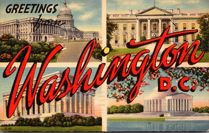 Washington D C Greetings Large Letter Linen 1954