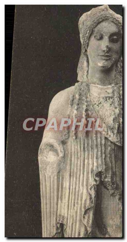 Postcard Old Archaic female statue Athens