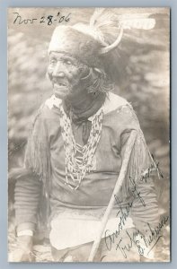 AMERICAN INDIAN GRANDMA ANTIQUE 1906 REAL PHOTO POSTCARD RPPC