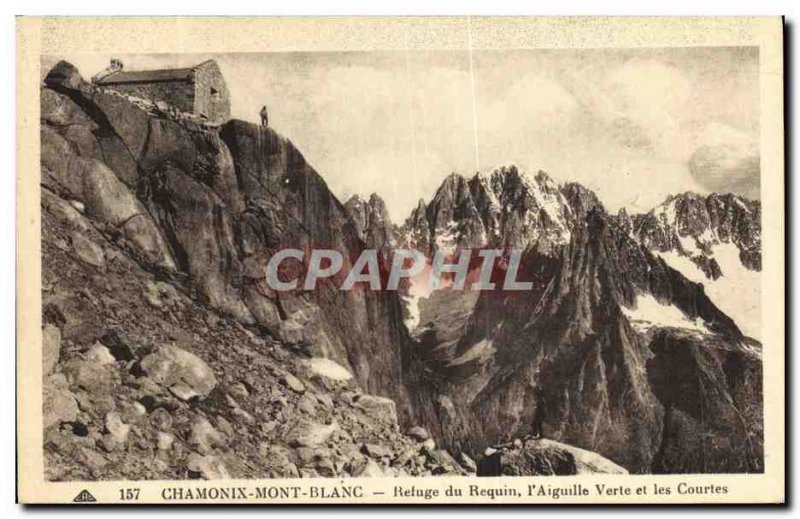 Old Postcard Chamonix Refuge du Requin the Aiguille Verte and the short