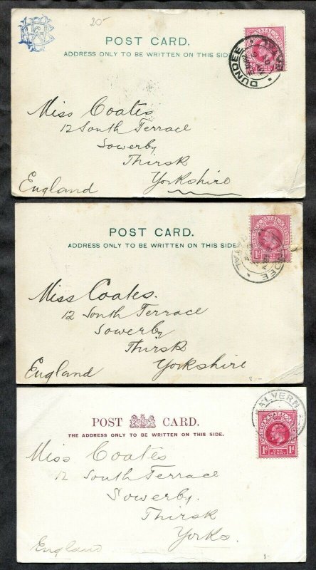 dc585 - SOUTH AFRICA 1904-05 Lot of (3) Picture Postcards to ENGLAND