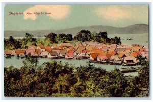 c1910's Birds Eye View Of Singapore Malay Village St. James Antique Postcard