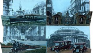 Lot of 4 rare coloured Kutangle cut-out multi views folders all London transport