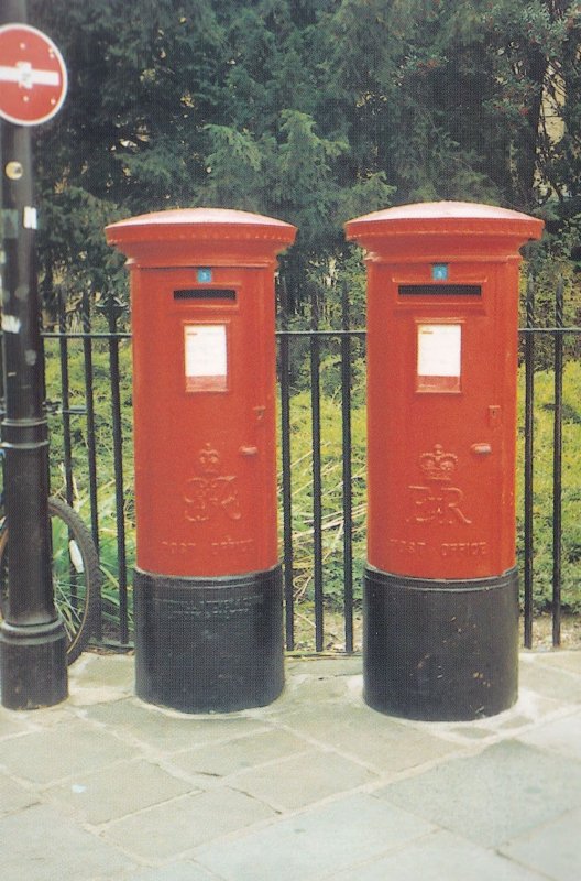 G VI R and E II R Pillar Boxes Cambridge Postcard