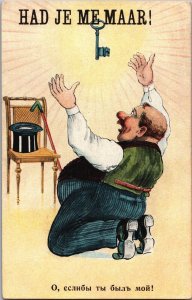 Artist Signed Comic Caricature Men Praying Vintage Postcard 09.53