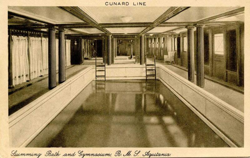 Cunard Line - RMS Aquitania. Swimming Bath and Gymnasium