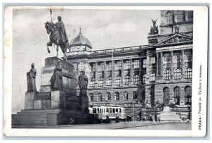 1936 Prague Monument to St. Vaclav and Museum Czech Republic Vintage Postcard