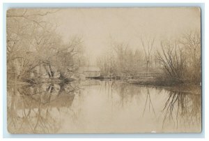 c1905 West Bridgewater Massachusetts MA, Pond Covered Bridge RPPC Photo Postcard 