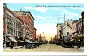 Postcard Michigan Street Looking North from Wayne in South Bend, Indiana