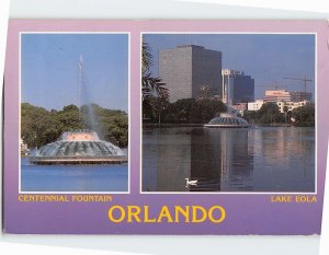 Postcard Centennial Fountain o& Lake Eola Orlando Florida USA