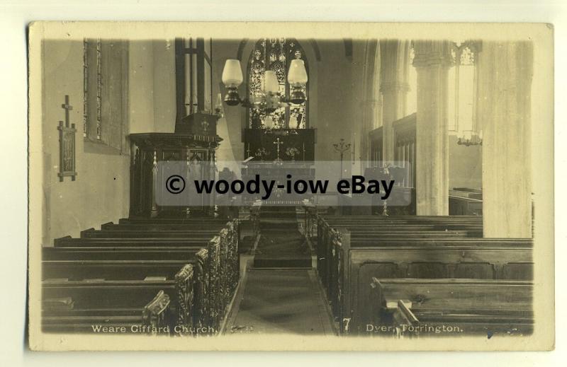 cu1793 -  Inside the Village Church of Weare Giffard c1916, in Devon -  Postcard