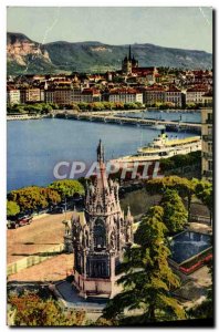 Old Postcard Geneva Brunswick Monument and view on the city