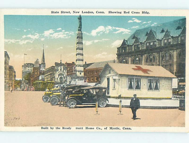 Unused W-Border OLD CARS AT RED CROSS BUILDING New London Connecticut CT hs3300