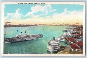 Detroit Michigan MI Postcard White Star Docks Steamships Scenic View c1920's