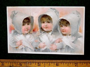 1870s-80s Quaker Oats Cute Three Girls In Bonnets Victorian Trade Card F32