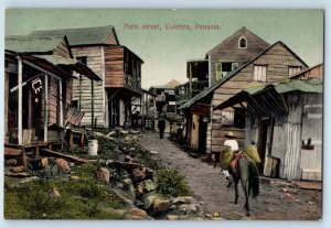 Panama Postcard Main Street Culebra Flag Ice Store Buildings c1920's