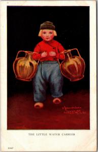 Bernhardt Wall, The Little Water Carrier, Dutch Boy Jugs Vintage Postcard K02