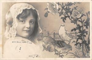 us543 girl with a pigeon portrait  hungary Miskolc photomontage novelty