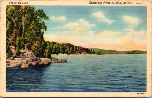 Vtg Scenic Greetings from Aitkin Minnesota MN Lake Scene 1930s Linen Postcard